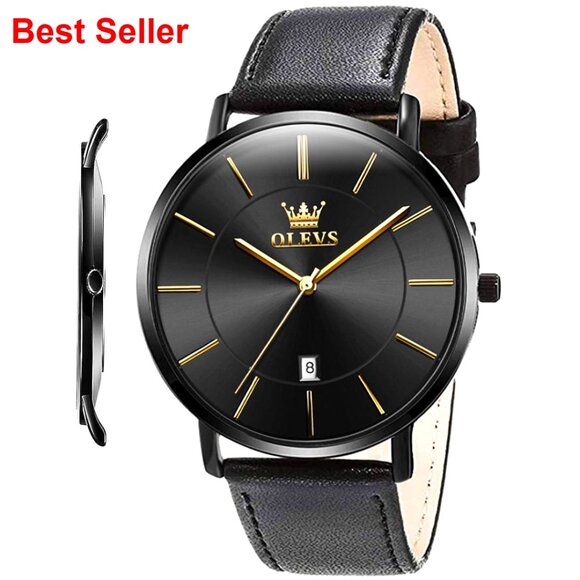 Minimalist Ultra Thin Analog Quartz Date Watch Waterproof Leather Band